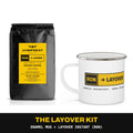 The Layover Kit: enamel mug and Layover instant coffee (RON)